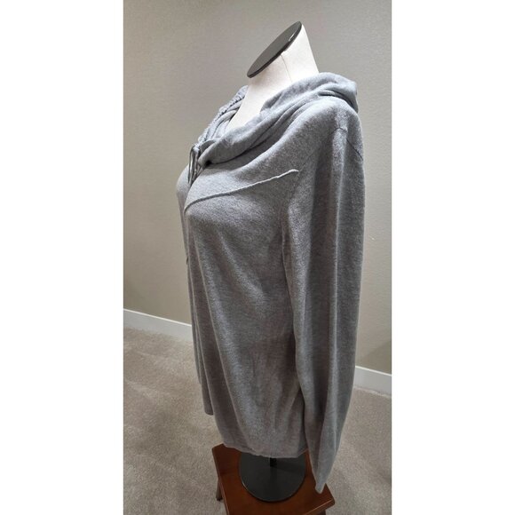 Gray Knit Cowl Neck Sweater With Drawstring Detail Size L - Picture 3 of 6